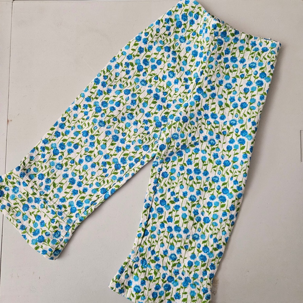 Vintage Pixka Girls Blue Rose Floral Pants Size‎ 8 Spain Side Zip Trousers